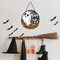 Halloween Ghost & Flowers Front Door Hanging Sign - 12" Round "Hey Boo" Wooden Welcome Wreath - Spider Web & Spooky Floral Wall Decor - Rustic Halloween Party Supplies for Home, Office, and Yard